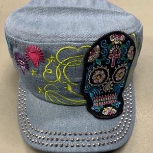 Embroidered Denim Kids Cap with Skull Design
